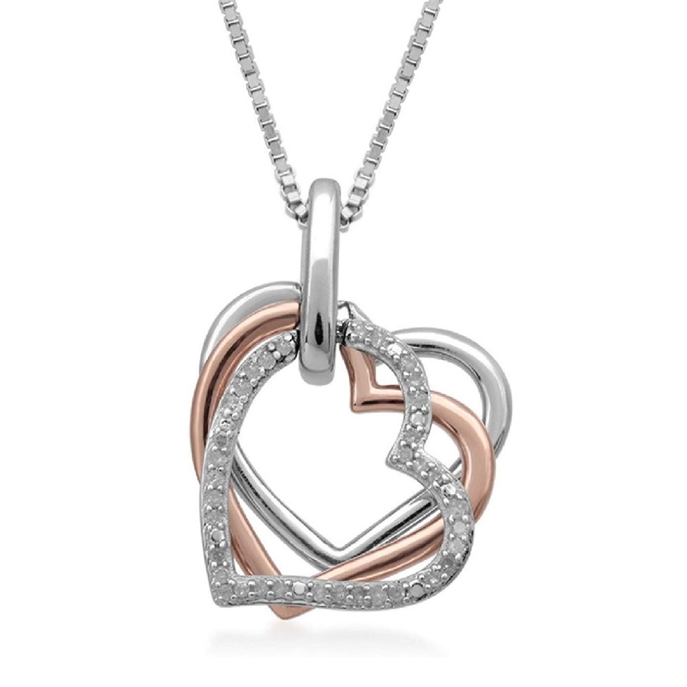 Sterling Silver 2 Tone  Diamond Heart Necklace